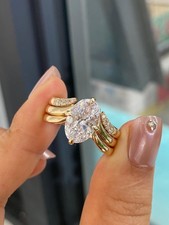 1.64Ct White Oval Moissanite Solitaire 925 Sterling Silver Triple Band Ring Set