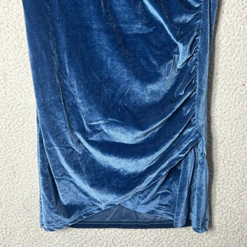 Velvet Dress Womens S Blue Ruched V Neck Bodycon Formal Party Xmas NEW - Picture 4 of 10
