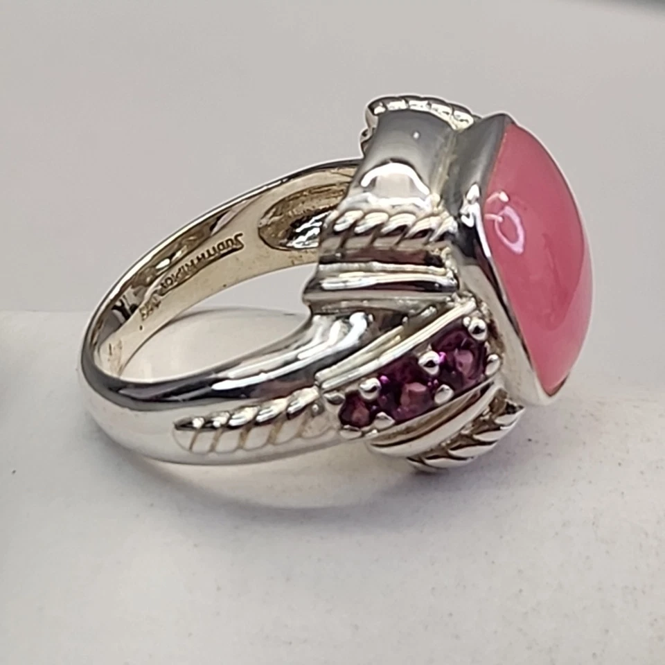 Judith Ripka Ring 925 Sterling Silver Pink Jade Fuchsia Rhodolite 8 - Image 4 of 4