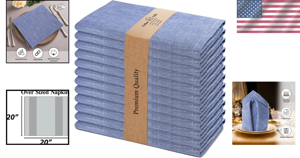 Everyday Use Dinner Napkins Set of 12 Blue White - Image 2 of 4