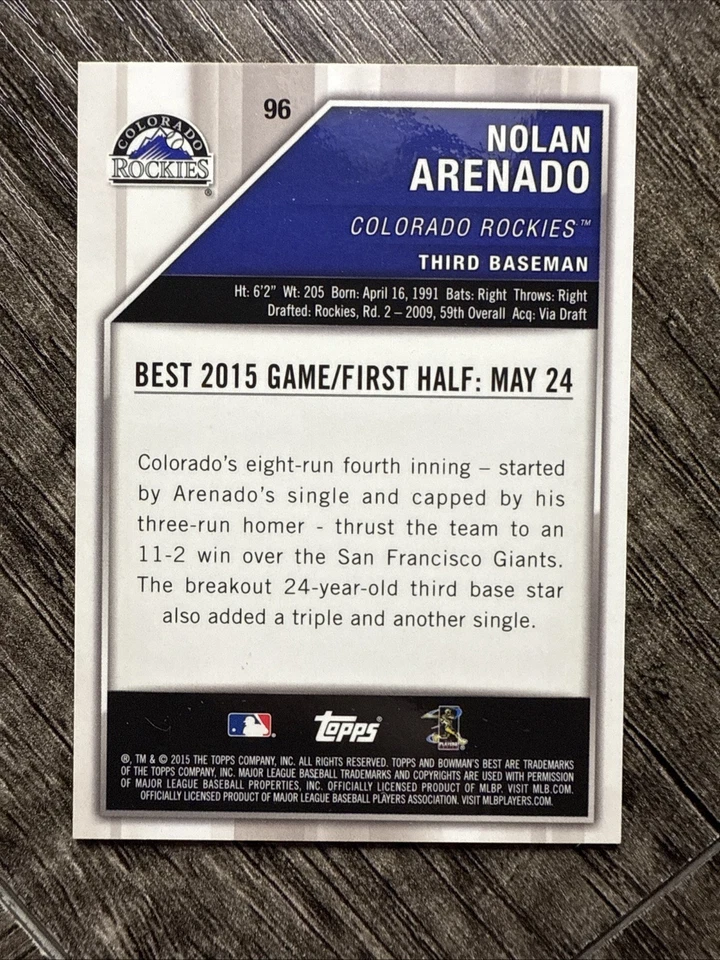 Nolan Arenado 2015 Bowman's Best #96 Blue Refractor /150 Rockies - Image 2 of 2
