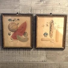 Vintage Farmhouse 1950s Mid Century Prints Morton’s Salt Rustic Set Of 2 Signed