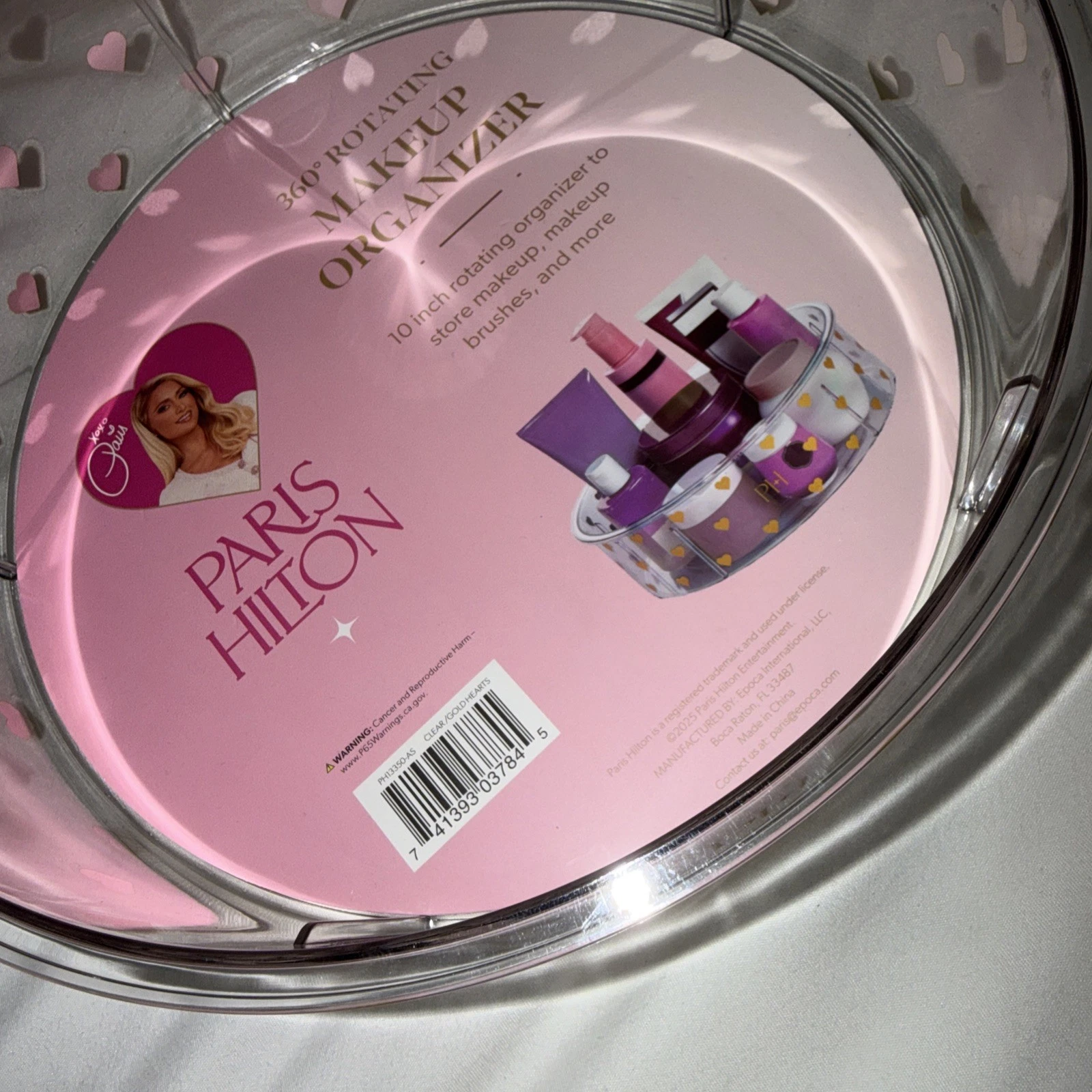 Paris Hilton 360 Rotating Makeup Organizer 10inch clear / heart shapes