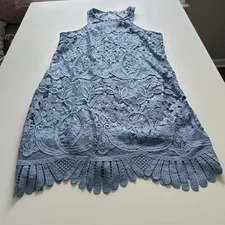 Lovers + Friends Revolve Caspian Shift Dress Women's Blue Lace Scallop Medium