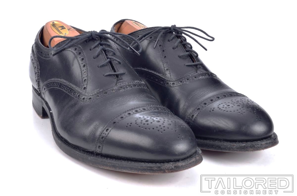 ALDEN Solid Black Leather Mens Oxford Cap Toe Dress Shoes