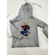 Polo Ralph Lauren Kids Holiday Polo Bear Grey Hoodie Shirt Size 5 120/60