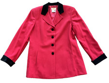 Talbots Red 100 Wool Blazer Jacket Sz 12 Petite Velvet Trim Classy Vintage J20