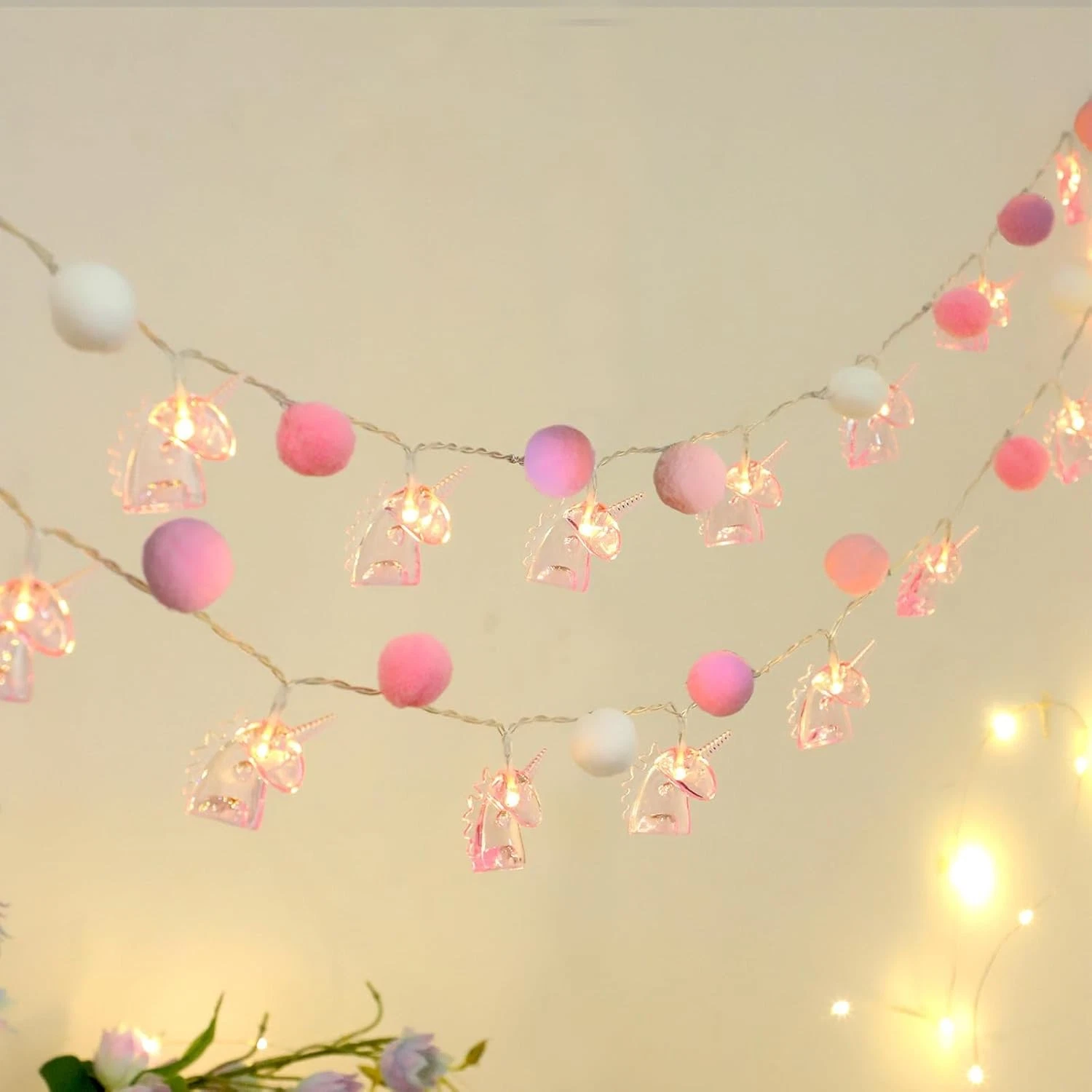 9.85FT Room Decor String Lights PomPoms Unicorn LED