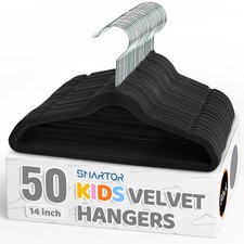 50 PCS Black 14 Inch Kids Velvet Hangers Non Slip Felt Space Saving Organizer
