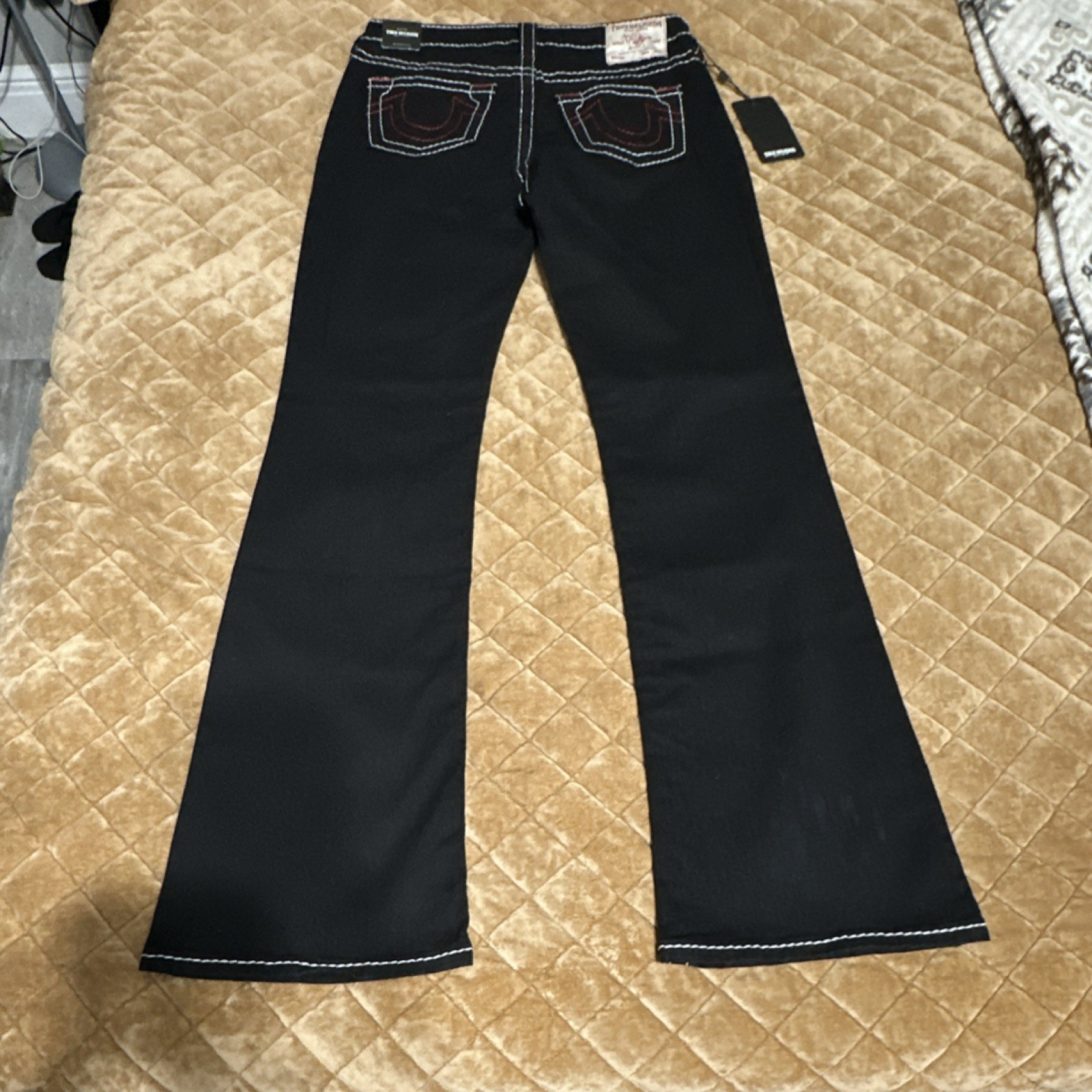 True Religion Mid Rise Bootcut Jeans Black Denim Contrast Stitch Women 29W x 32L thumbnail 13