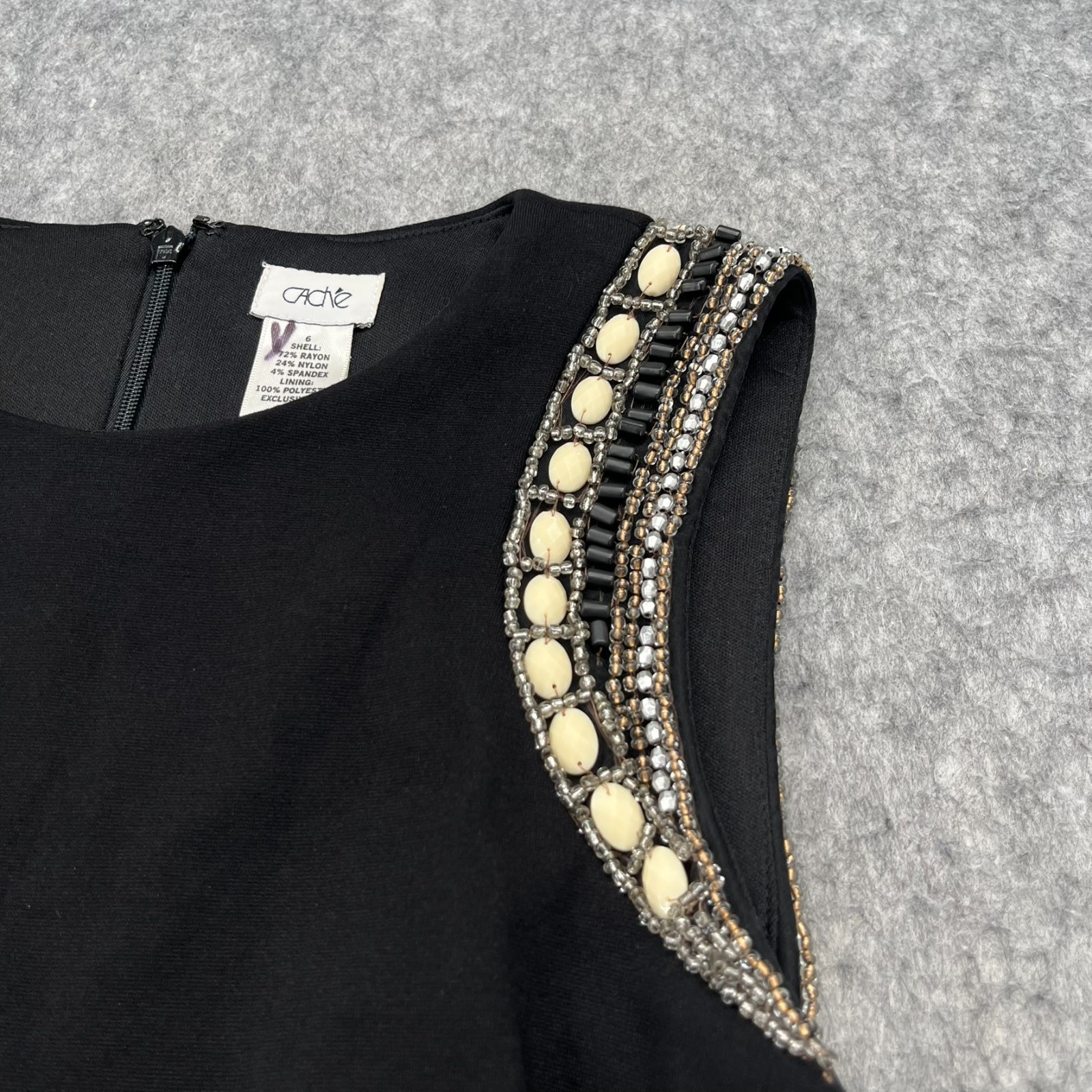 Vintage Cache Solid Black Knit Beaded Embellished… - image 4