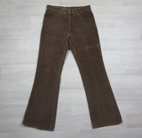 Vintage 70s Corduroy Pants Mens (29x28) Flare Sears Sportswear Thumbs Up Brown