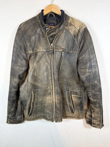 GAP Y2K Distressed Moto - Full Zip - Genuine Leather Bomber Jacket - product listing photo