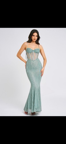 Miss circle Green Floral Lace Corset Sweetheart Strappy Long Gown Sleeveless S