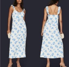 Rixo Blue Floral Cotton Midi Dress Size Medium
