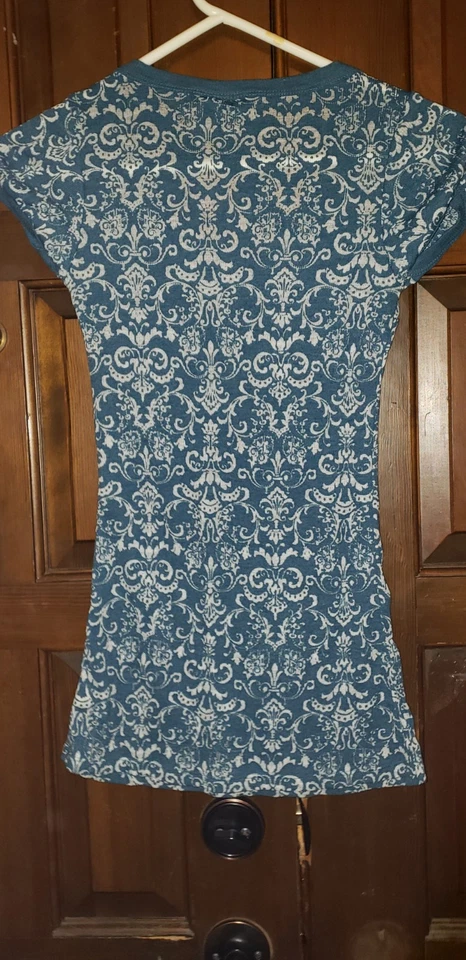 Damas Tejedores Talla Pequeña Gorra Manga Top; Usado; Algodón y Poliéster; Aqua/Blanco Foto 4 de 4