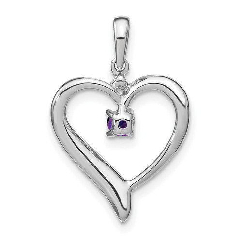14k White Gold Amethyst and Diamond Heart Pendant Perfect Gift for Her - Picture 4 of 4