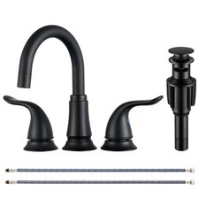 KPW Matte Black Bathroom Faucet 3 Hole, 8 Inch Widespread