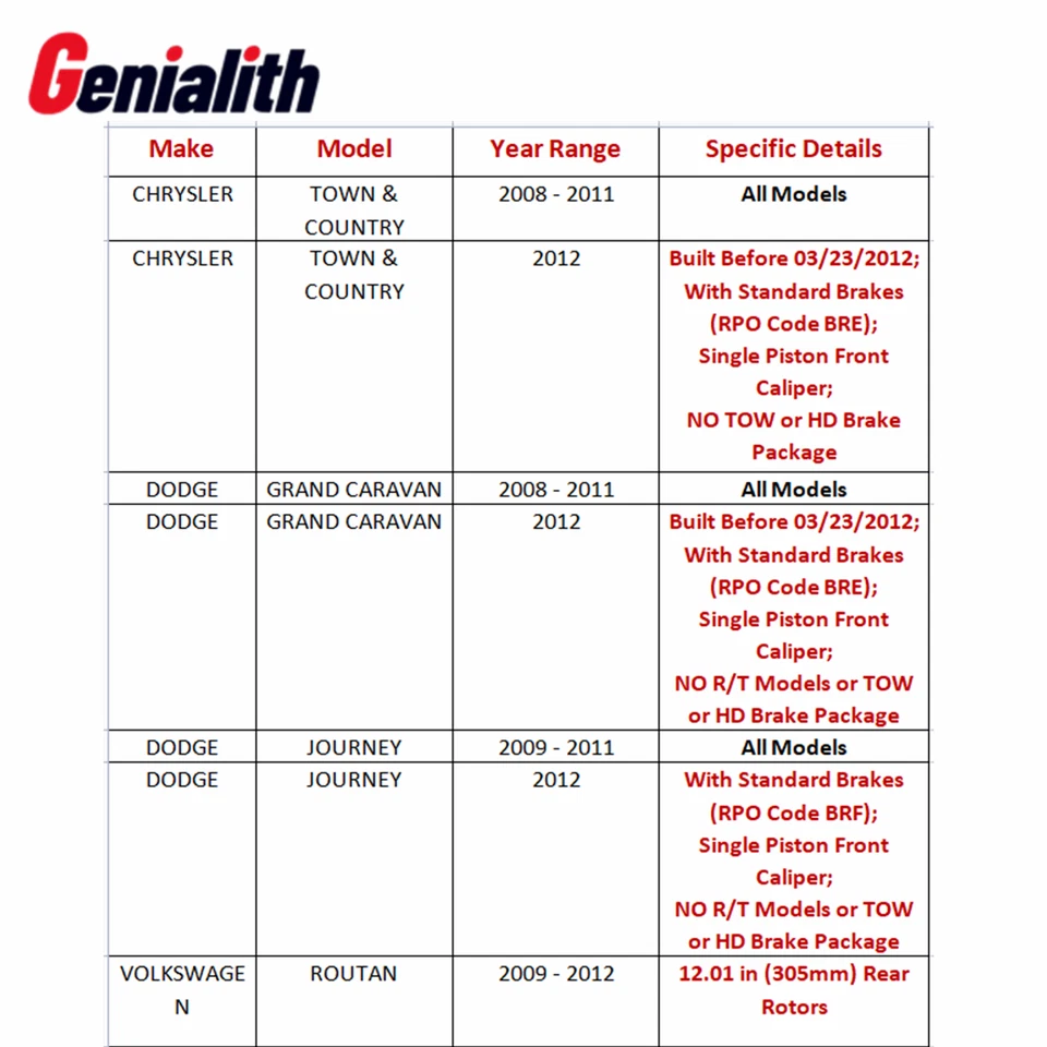 For Chrysler Town & Country 2008 - 2012 Rear Drilled Brake Rotors Ceramic Pads - Imagem 2 de 4
