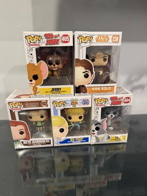 BRAND NEW Lot of 5 Funko Pop! Tom & Jerry, Han Solo, Beth Harmon, Bo Peep