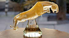 VTG Art Deco Formia Murano Glass 24K Gold Flecks Leaping Panther Figurine 16''