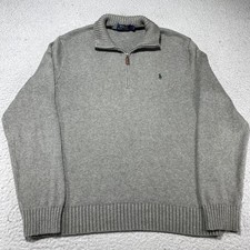Polo Ralph Lauren Sweater Mens Large Gray Cotton 1/4 Zip Mock Neck Pullover Logo