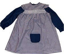 Vintage Carol Evans Penneys Girls LS Blue White Gingham Dress Size 6X A299