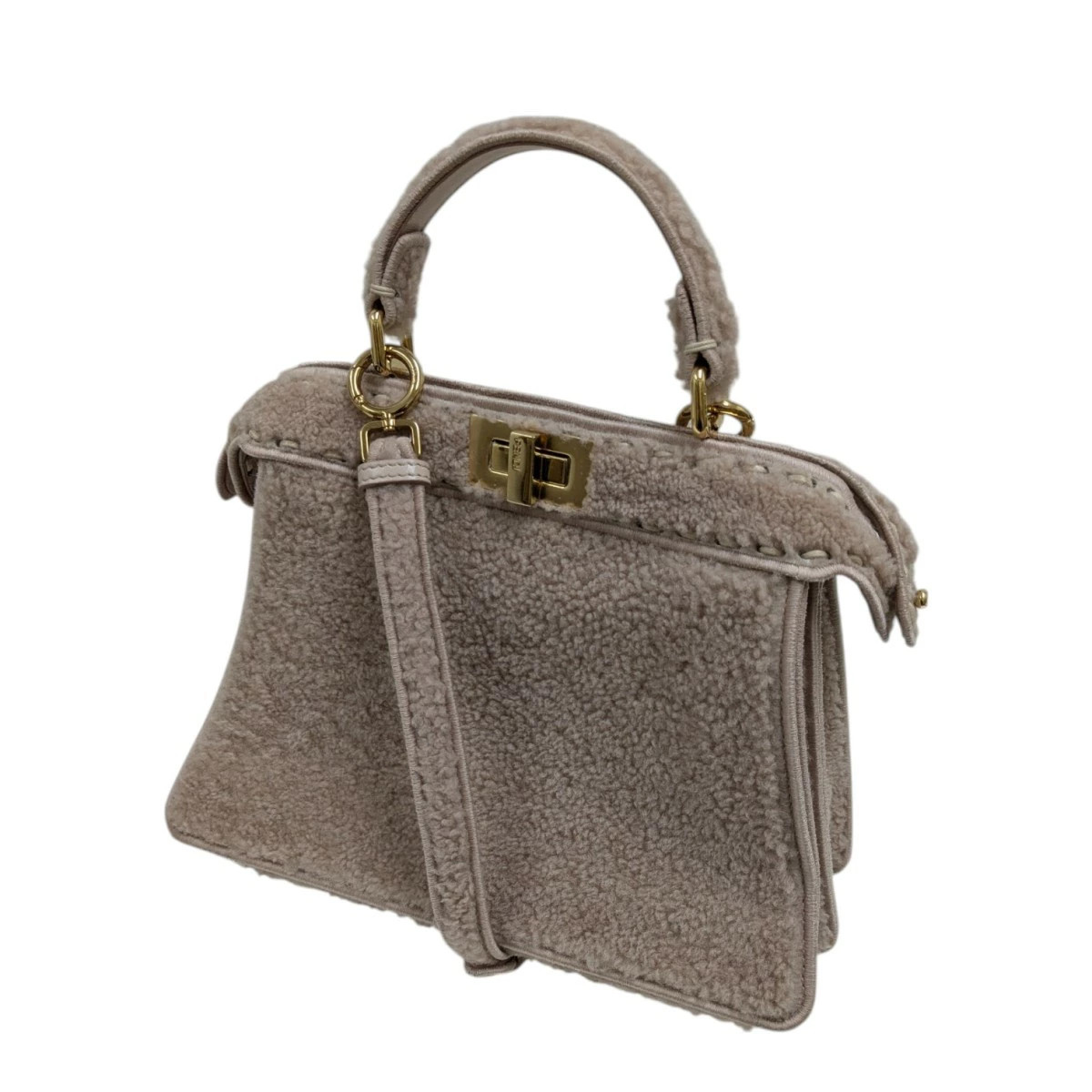 Fendi peekaboo small shearling bag beige