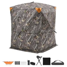 US2-3 Person Thermal Hunting Blind With Tri-Leg Chair, Camouflage Tent With Sile