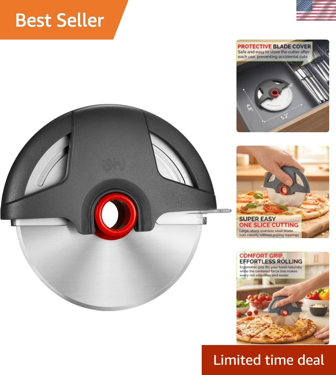 Pizza Cutter Wheel, 4.3" Large 30418/8 Stainless Steel Blade, Reinforced Dura...
Opens in a new wind