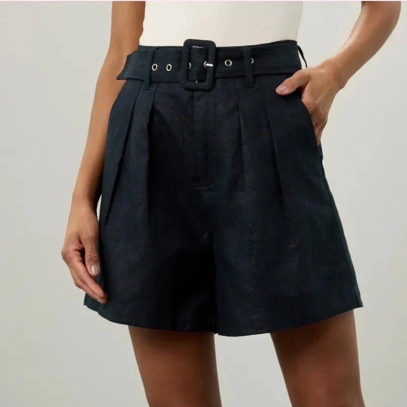BlankNYC Blue Linen Trouser Shorts SIZE 25 Pleated Wide Leg Preppy Designer $98