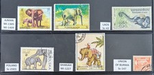 Lot of 6 Elephant-Themed Worldwide Stamps (1 Unused/5 Used); 1954-1972.