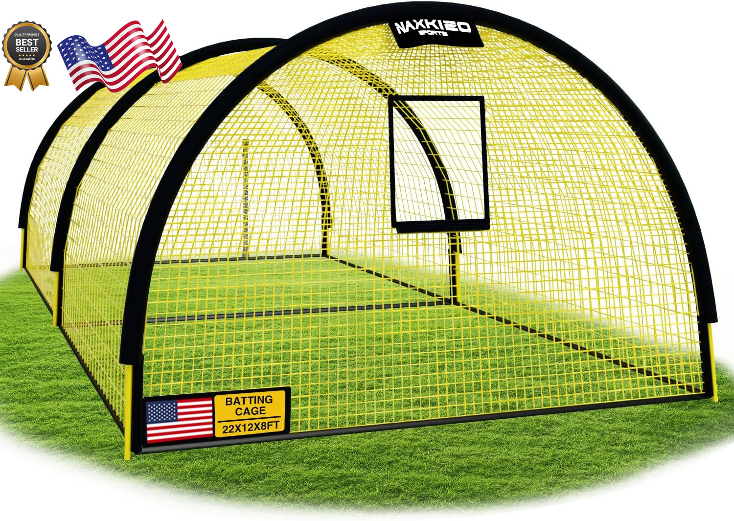 22ft x 12ft x 8ft Baseball Batting Cage Net with Pitching Machine Hole Portable