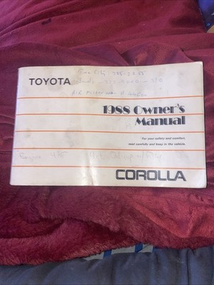 1988 Toyota Corolla Owners Manual 4-Door User Guide Operation Parts Used Specs