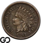 1862 Indian Head Cent Penny, Choice XF++ Civil War Date
