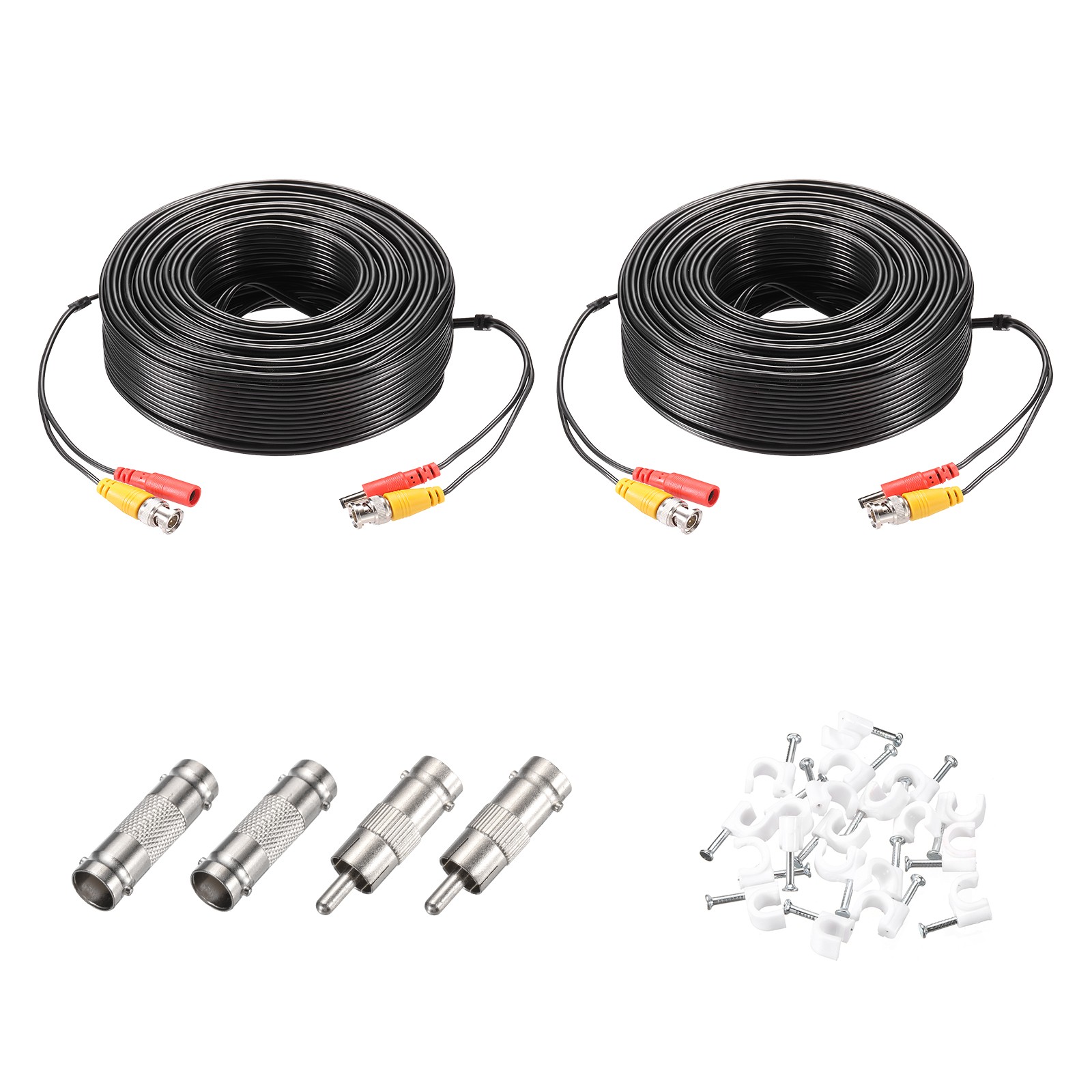 BNC Video Power Cable,45m/148ft All-in-One Security Camera Wire,2 Set Black