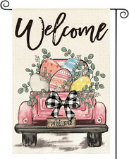 Welcome Easter Eggs Truck Garden Flag 12X18 Inch Double Sided, Rustic Farmhouse