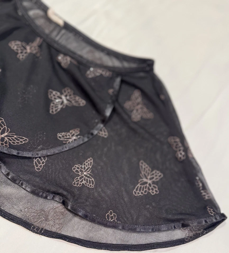 Mini-saia vintage Y2K renda preta transparente dourada borboleta cobertura XS praia - Imagem 4 de 4