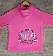 Juicy Couture XL Bright Pink Velour Zip Hoodie Jacket Y2K Rhinestone Bling
