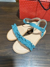 Girls Teal Ruffle Strap Flat Sandals Ankle Strap