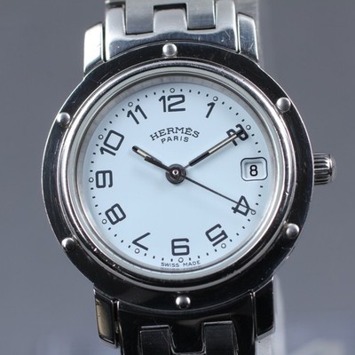 [Near Mint] HERMES Clipper CL4.210 White Date 24mm Quartz Ladies Watch JAPAN