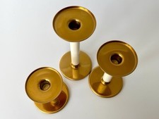 Lot de 3 bougeoirs métal doré, bougies chandelles, forme ronde, décoratif