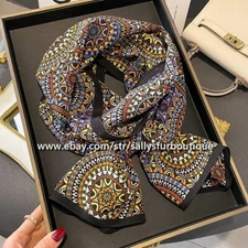 Sallys Boutique Mulberry Silk Crepe Shawl Circle Print Neckerchief Oblong Scarf