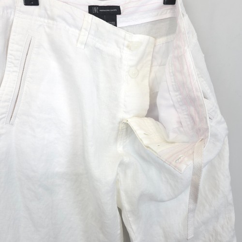 INC International Concepts Linen Ramie Pants Roll Tab Men 34x30 White Button Fly - Picture 15 of 15