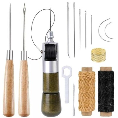 Leather Sewing Kit With Hand Speedy Sewing Awl Stitcher Waxed Thread Repair Tool