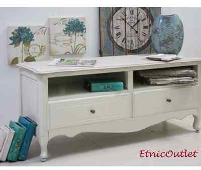 PORTA TV PROVENZALE FRANCESE LEGNO MASSELLO BIANCO SHABBY CHIC