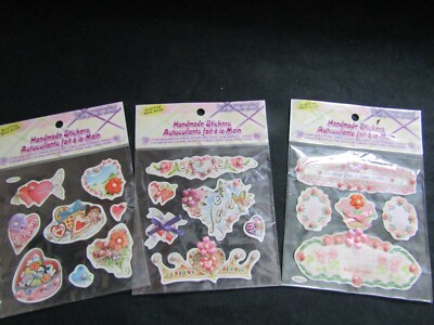 3 Pkg's Handmade 3D Craft Stickers Valentine Hearts Beads 19 Stickers Total!