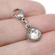 April Birthstone Clip-On Charm, Clear European Crystal + Lobster Clasp