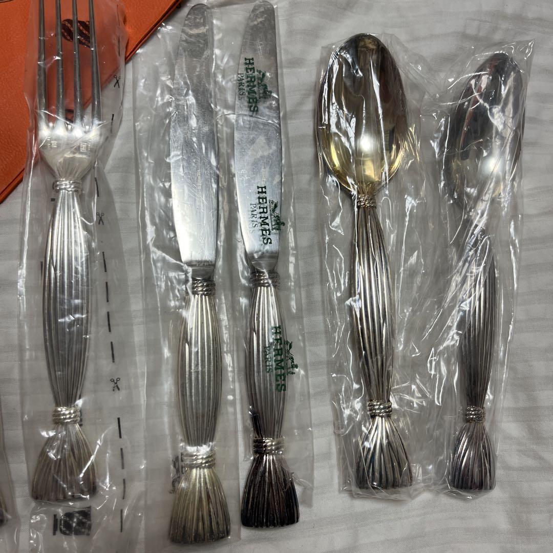 HERMES Moisson Silver Cutlery Set 8 Pieces Fork Knife Spoon HERMES Moisson Silver Cutlery Set 8 Pieces Fork Knife Spoon