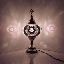Turkish Handmade Glass Mosaic Table Desk Lamp Tiffany Style Big Globe -Free Bulb